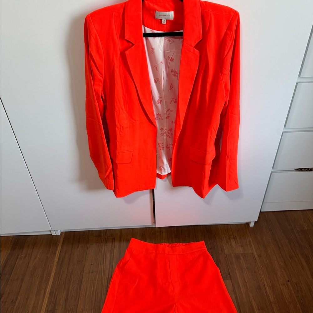 Vibrant Orange Blazer and Shorts Set